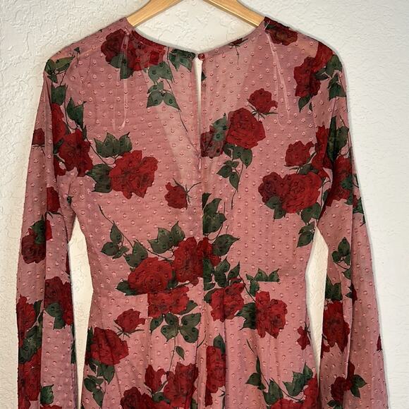 Lulus Romper Red Roses Floral Small Vampire Dark Cottage Eye Catching Moment - Picture 5 of 8